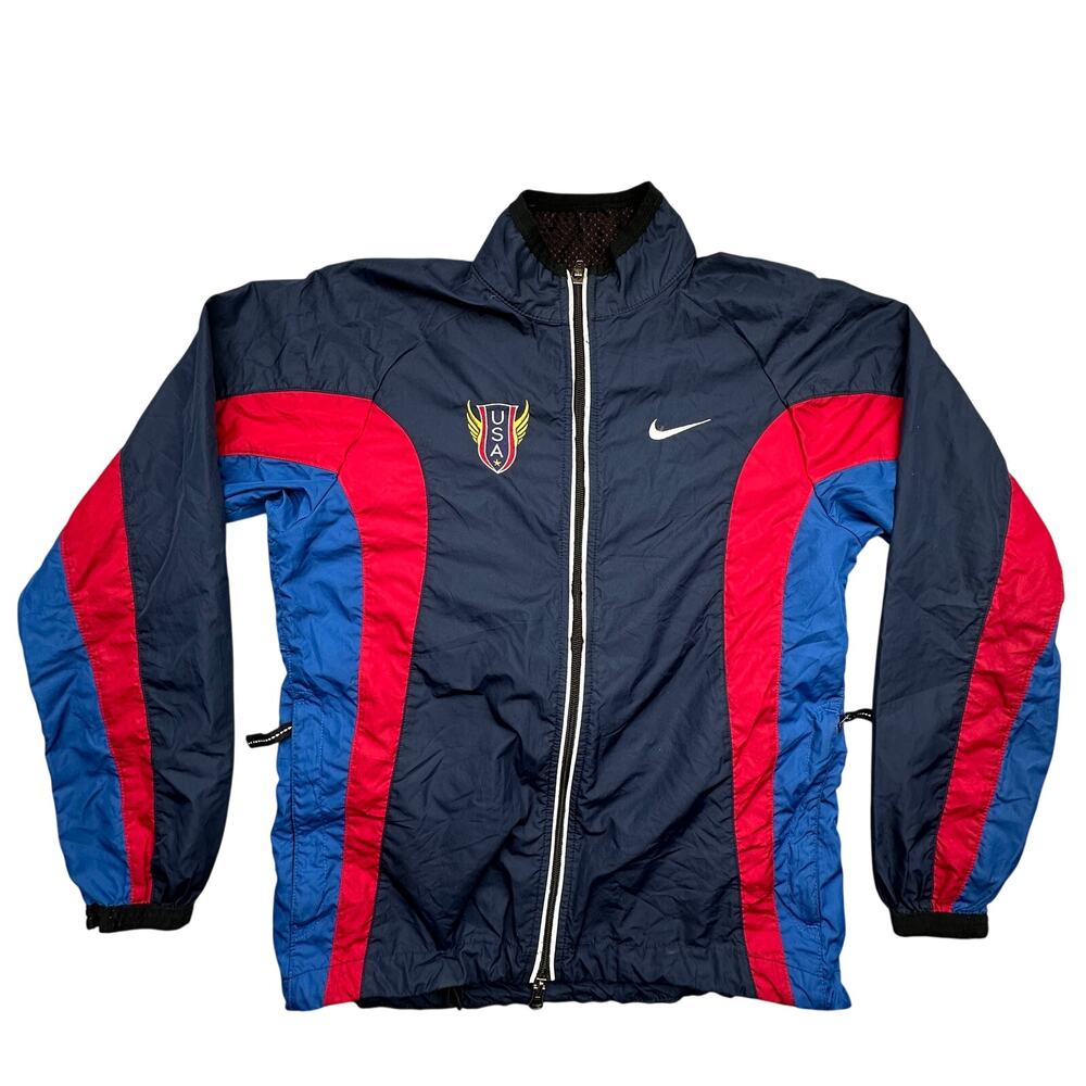 Vintage Nike USA Track & Field Windbreaker Jacket Womens XS Blue Red Vented
